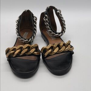 Stella McCartney Black Sandals with Gold and Silver Chain Detail